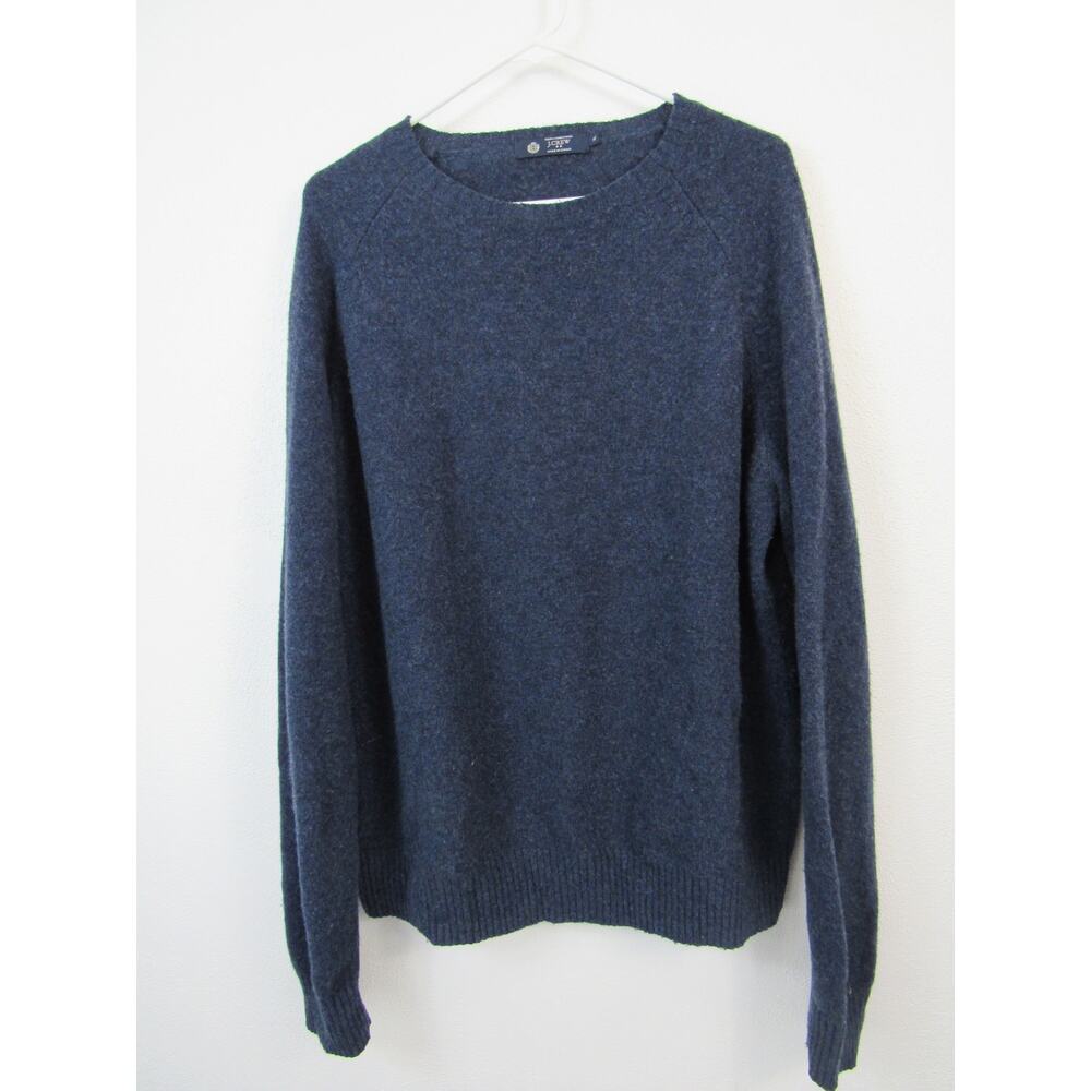J.Crew 100% Lambswool Men's XL Navy Blue Pullover Sweater Wool *flawed*